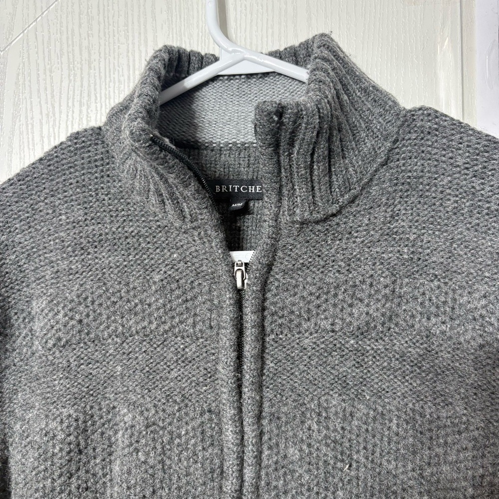 Britches Gray‎ Full Zip Wool Blend Sweater M/M Minimalist Classic Normcore - Picture 2 of 8